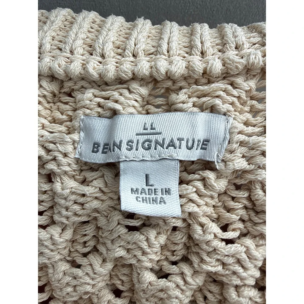 LL Bean Signature Fishermen Cable Knit Sweater Women L Cream Cottagecore Zipper
